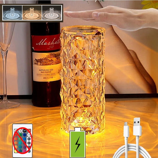 Rechargeable Rose Crystal Table Lamp with Touch Control 50007