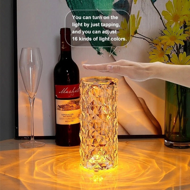 Rechargeable Rose Crystal Table Lamp with Touch Control 50007