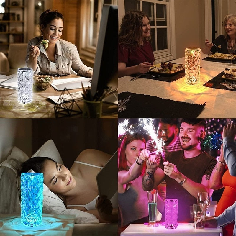 Rechargeable Rose Crystal Table Lamp with Touch Control 50007