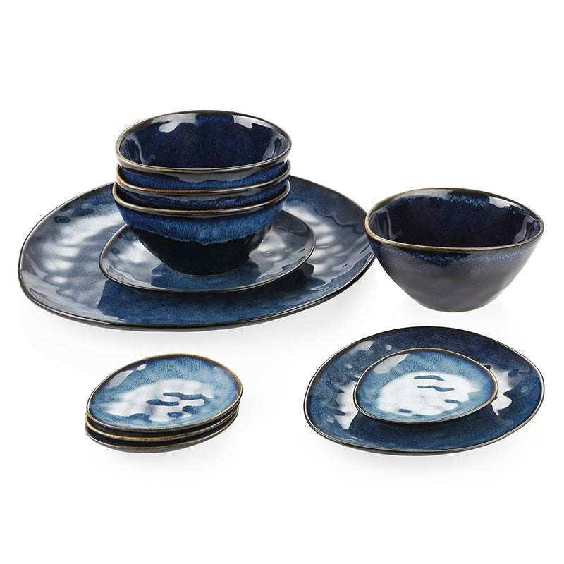 Blue Stoneware Ceramic Dinnerware Set 11 22 33 PC SKU 70019