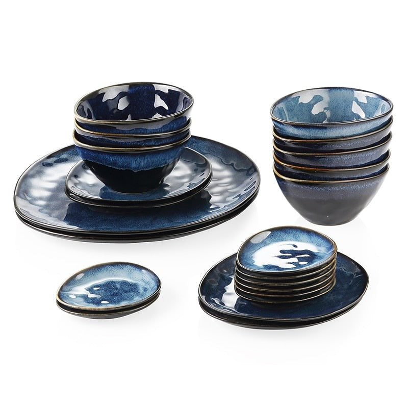 Blue Stoneware Ceramic Dinnerware Set 11 22 33 PC SKU 70019