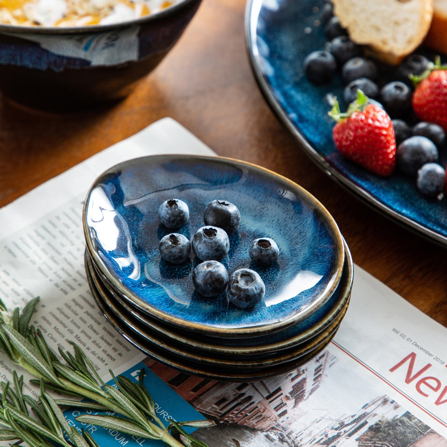 Blue Stoneware Ceramic Dinnerware Set 11 22 33 PC SKU 70019