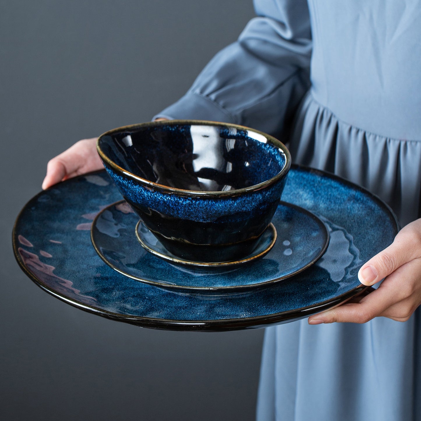 Blue Stoneware Ceramic Dinnerware Set 11 22 33 PC SKU 70019