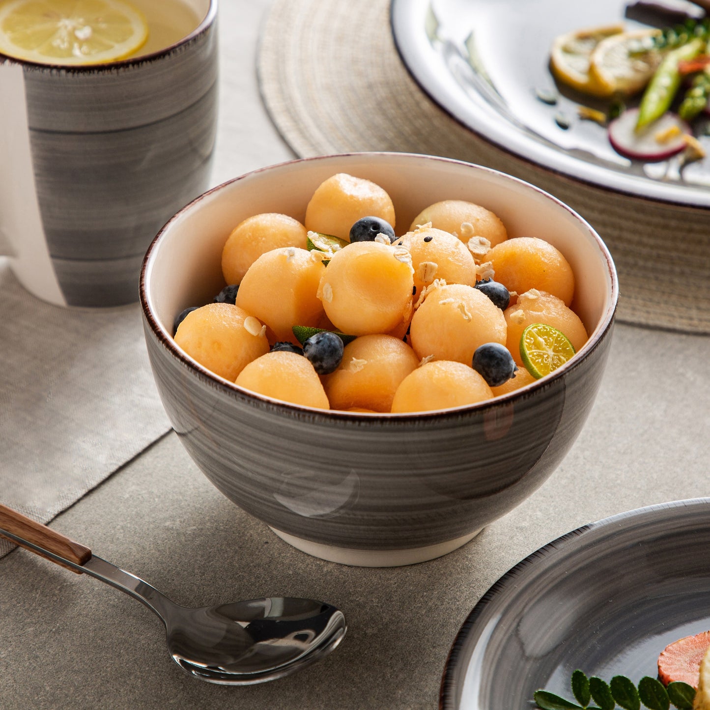 Grey Stoneware Ceramic Dinnerware Set for 4 8 12 SKU 70024