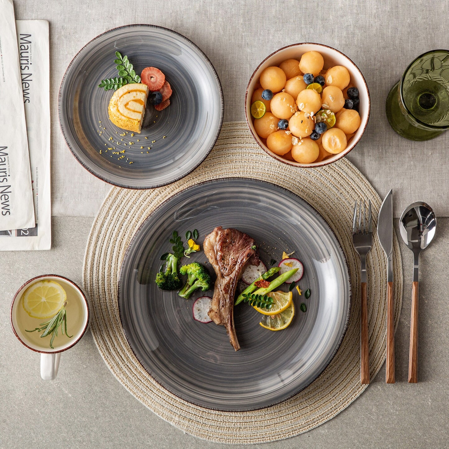 Grey Stoneware Ceramic Dinnerware Set for 4 8 12 SKU 70024