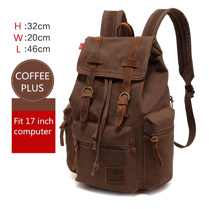 Canvas Travel Laptop Backpack with Zipper and Drawstring 82032