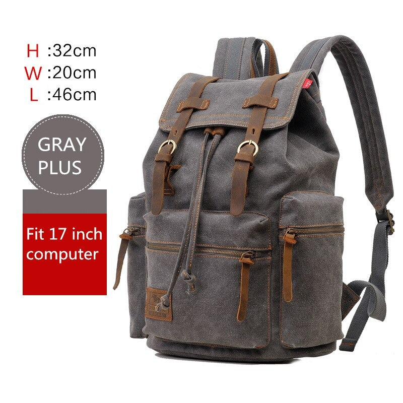 Canvas Travel Laptop Backpack with Zipper and Drawstring 82032