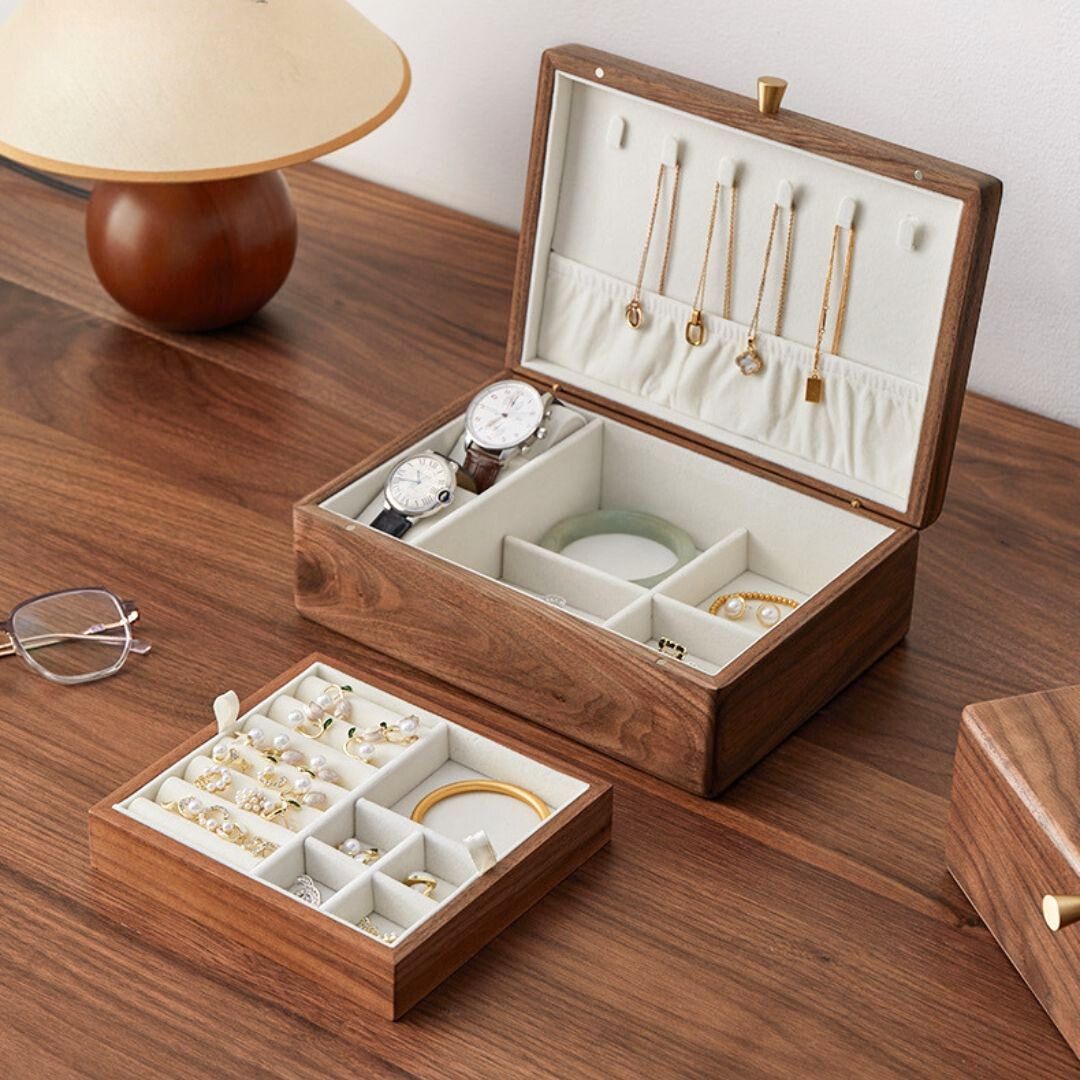 Solid Walnut Wood Jewelry Box with Removable Tray SKU 21063