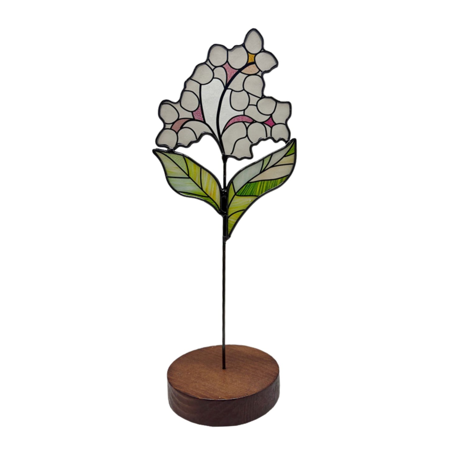 Stained Glass Flower Desk Ornament with Wooden Stand SKU 10037