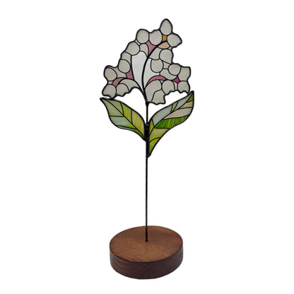 Stained Glass Flower Desk Ornament with Wooden Stand SKU 10037