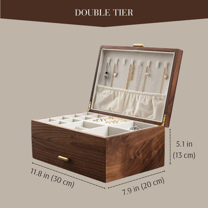 Solid Walnut Wood Jewelry Box Organizer with Necklace Holder SKU 21076