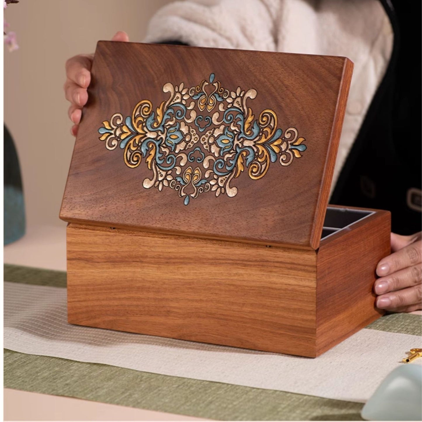 Solid Wood Jewelry Box with Hand-painted Danqing SKU 21118