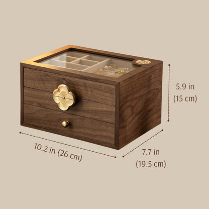 Wooden Jewelry Box with Drawers and Glass Lid SKU 21199