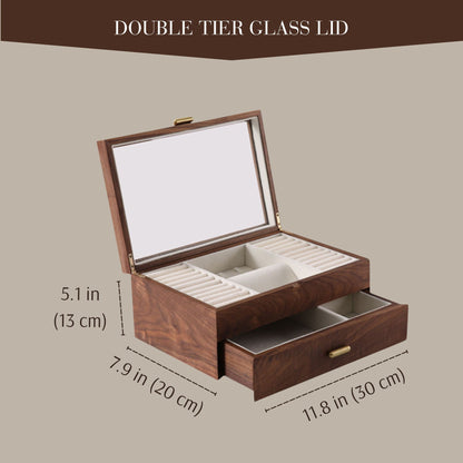 Solid Walnut Wood Jewelry Box Organizer with Necklace Holder SKU 21076