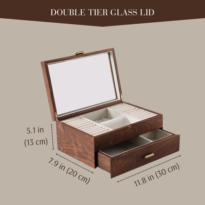 Solid Walnut Wood Jewelry Box Organizer with Necklace Holder SKU 21076