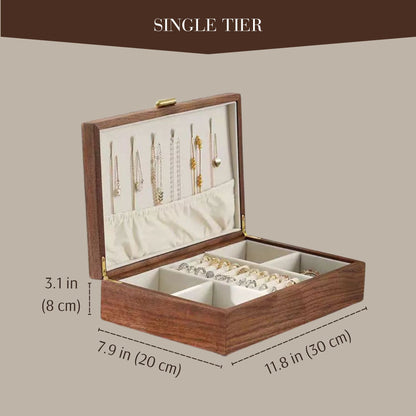 Solid Walnut Wood Jewelry Box Organizer with Necklace Holder SKU 21076