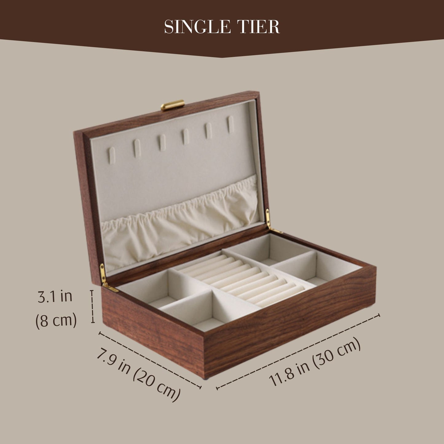 Solid Walnut Wood Jewelry Box Organizer with Necklace Holder SKU 21076