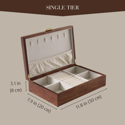 Solid Walnut Wood Jewelry Box Organizer with Necklace Holder SKU 21076