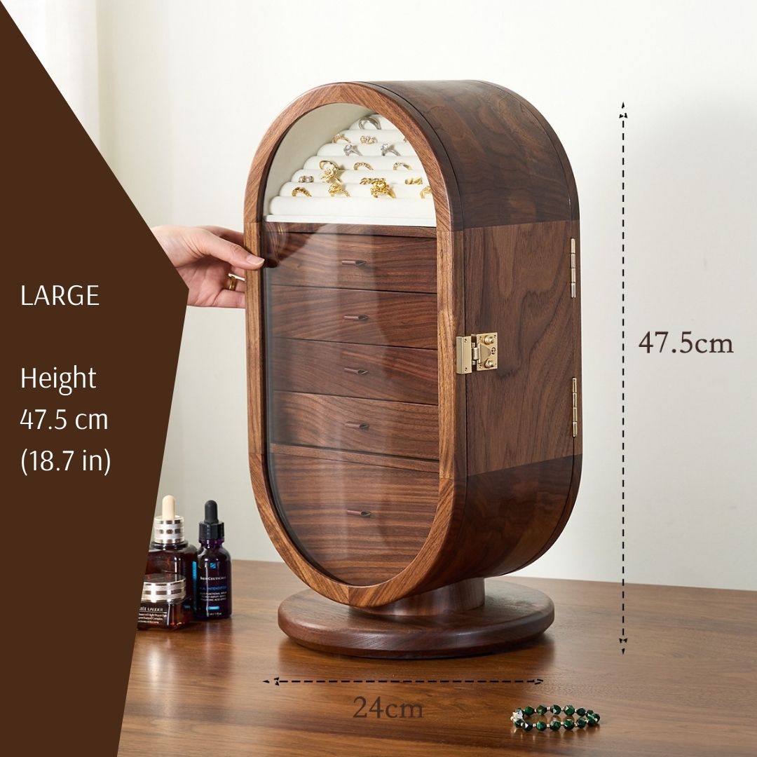 Rotatable Wooden Jewelry Box Organizer with Drawers and Mirror SKU 21165