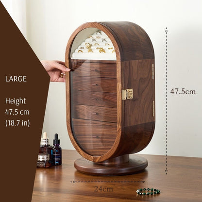 Rotatable Wooden Jewelry Box Organizer with Drawers and Mirror SKU 21165