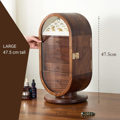 Rotatable Wooden Jewelry Box Organizer with Drawers and Mirror SKU 21165