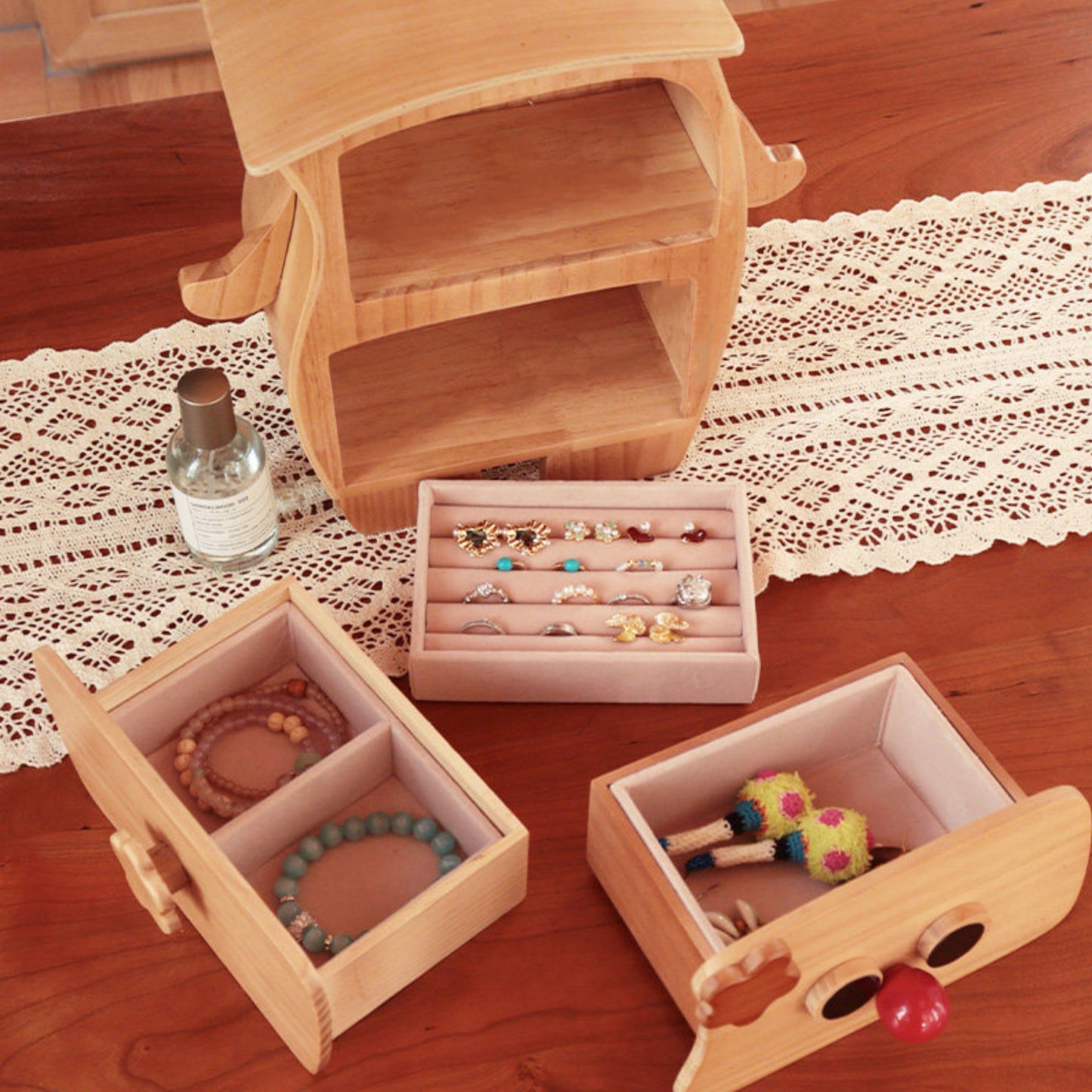 Creative Wooden Jewelry Box Organizer with Drawers SKU 21188