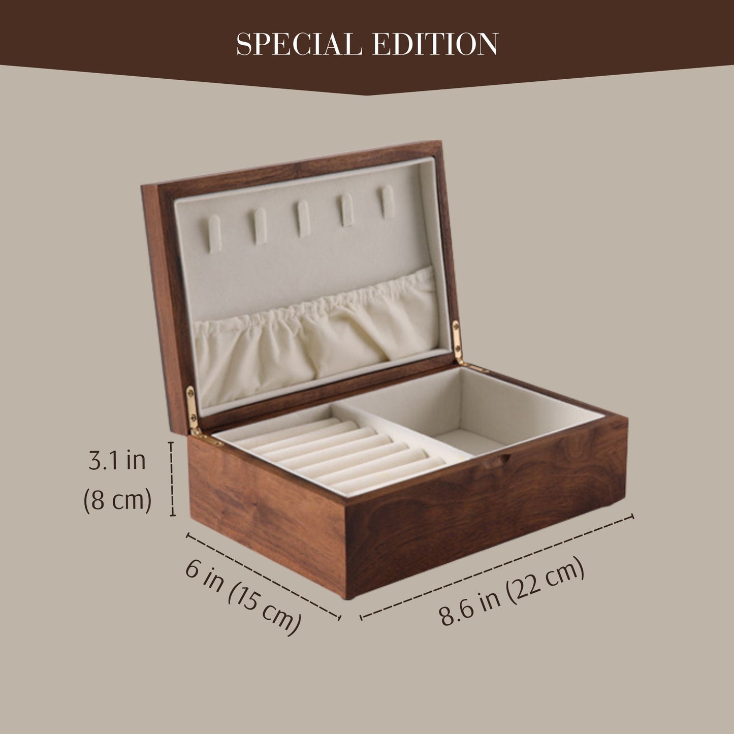Solid Walnut Wood Jewelry Box Organizer with Necklace Holder SKU 21076