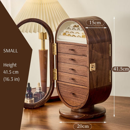 Rotatable Wooden Jewelry Box Organizer with Drawers and Mirror SKU 21165
