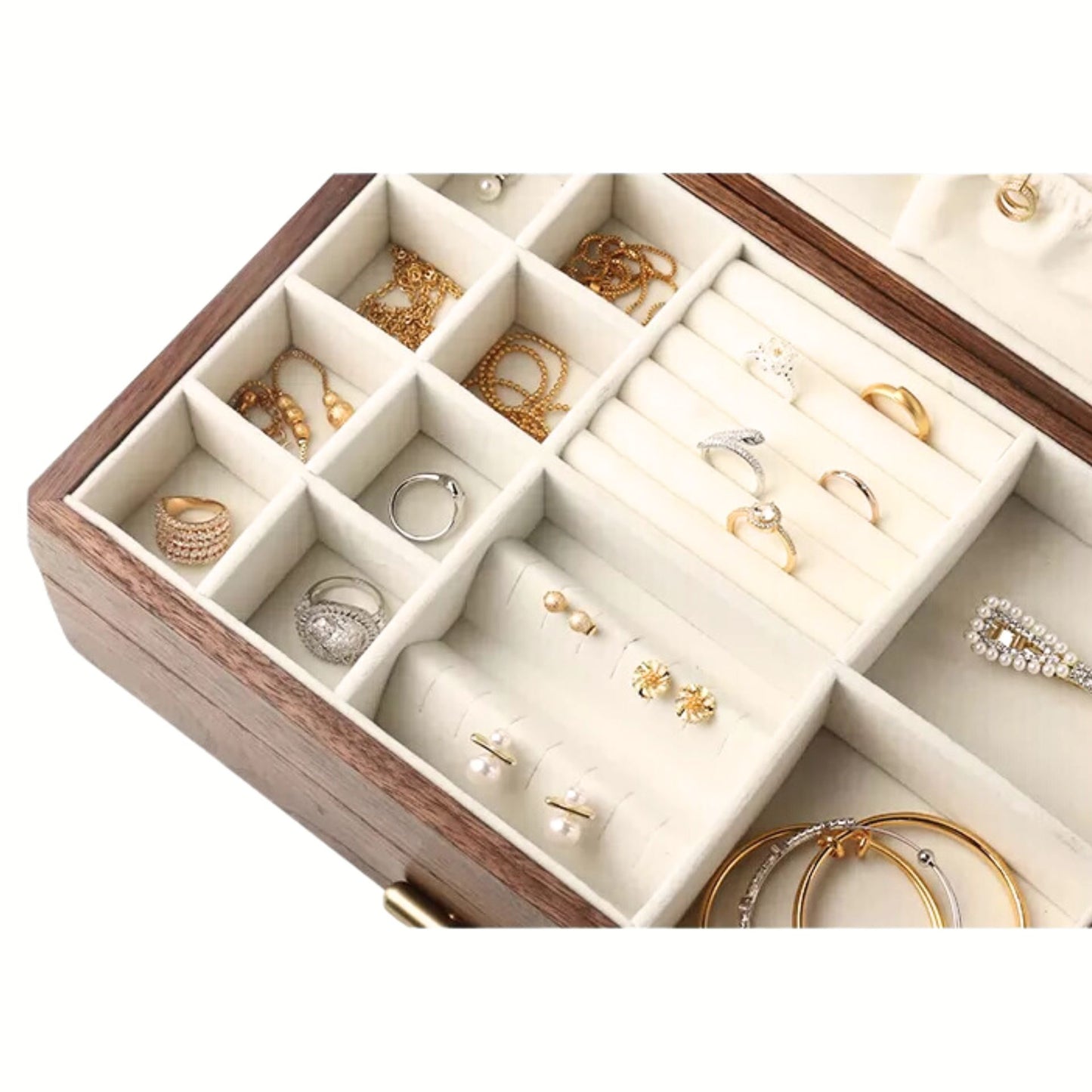 Solid Walnut Wood Jewelry Box Organizer with Necklace Holder SKU 21076