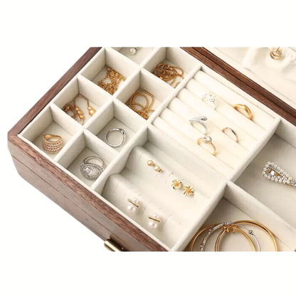 Solid Walnut Wood Jewelry Box Organizer with Necklace Holder SKU 21076