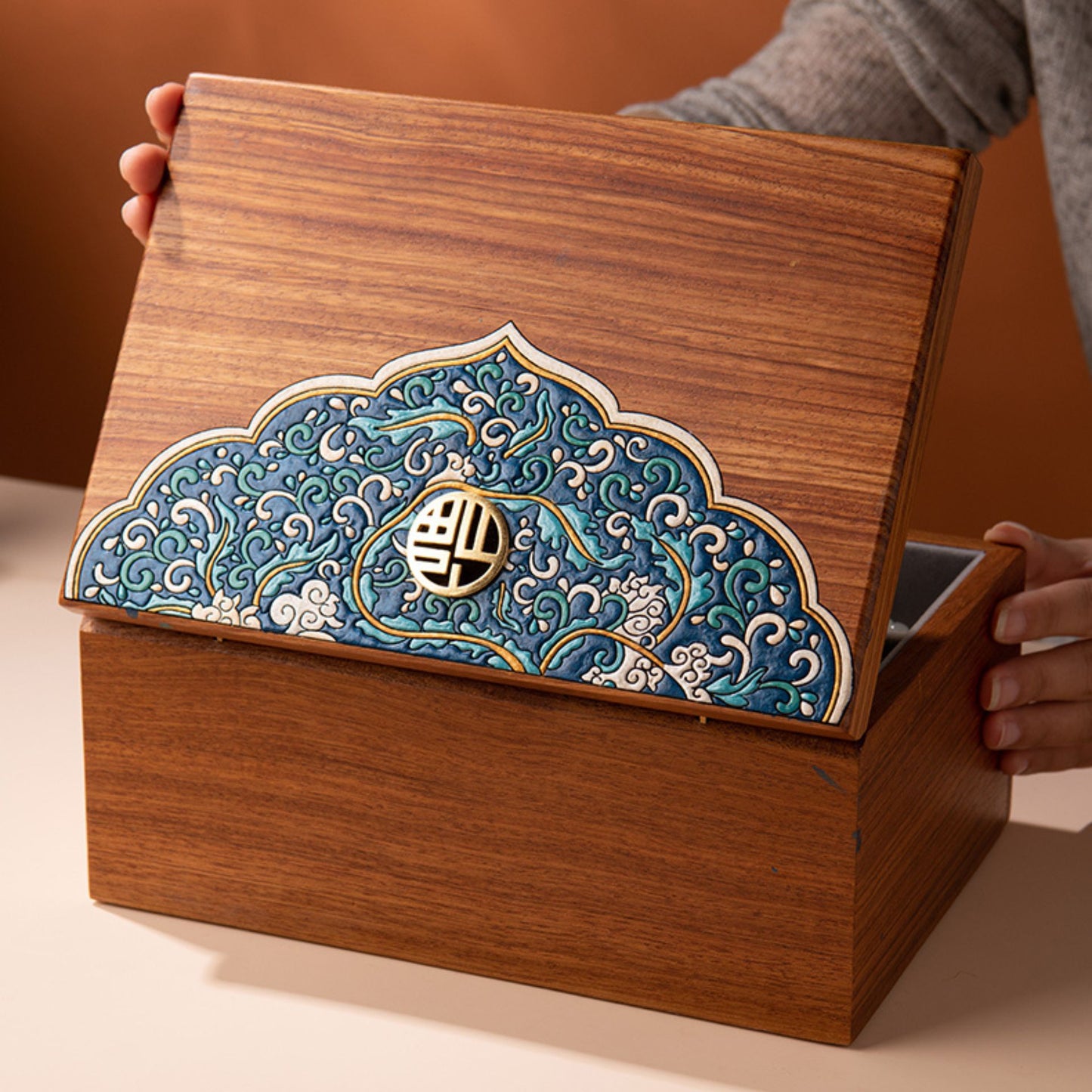 Solid Wood Jewelry Box with Hand-painted Danqing SKU 21118