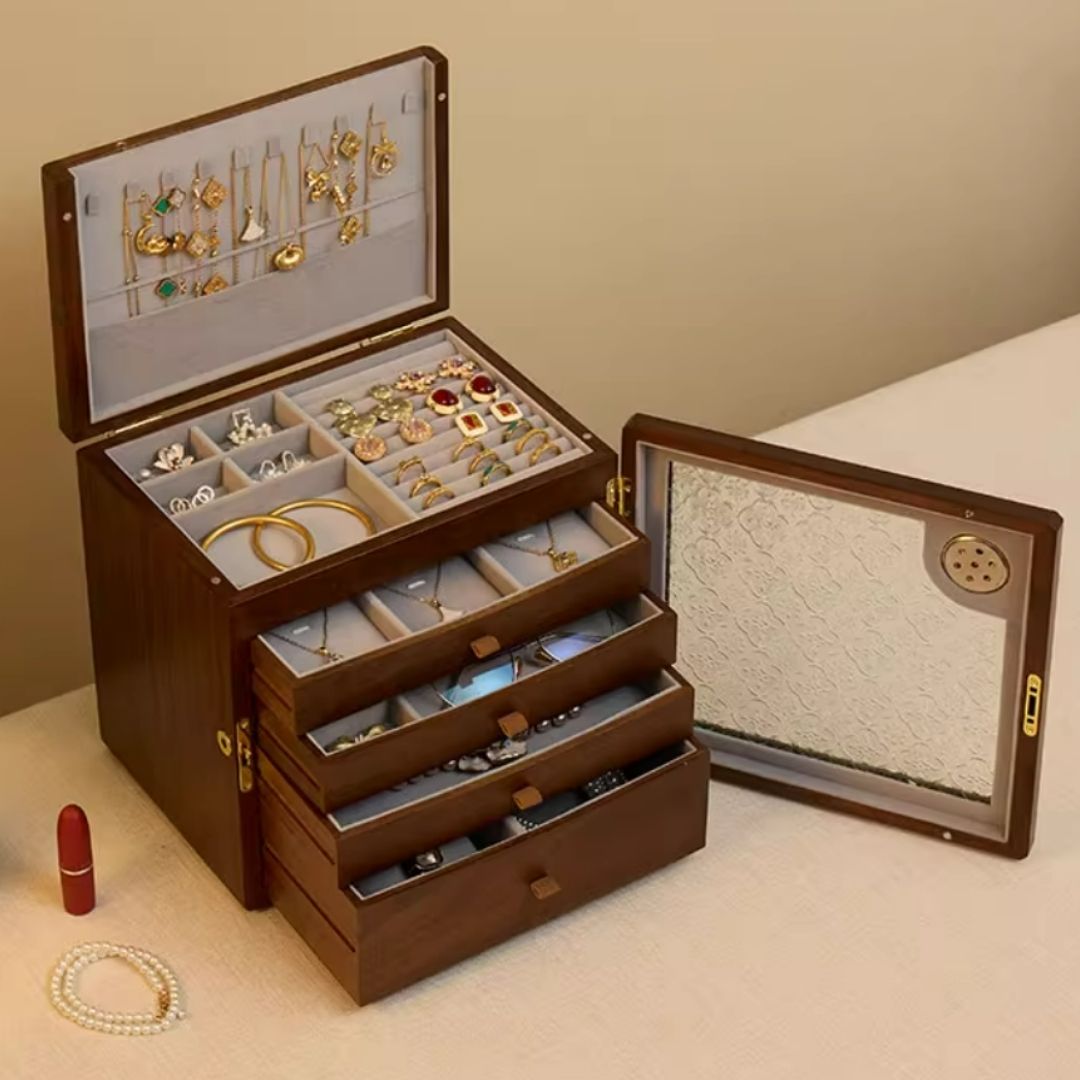Wooden Jewelry Box Organizer with Drawers and Lock SKU 21166