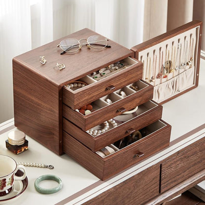 Walnut Veneer Wooden Jewelry Box with Drawers SKU 21110