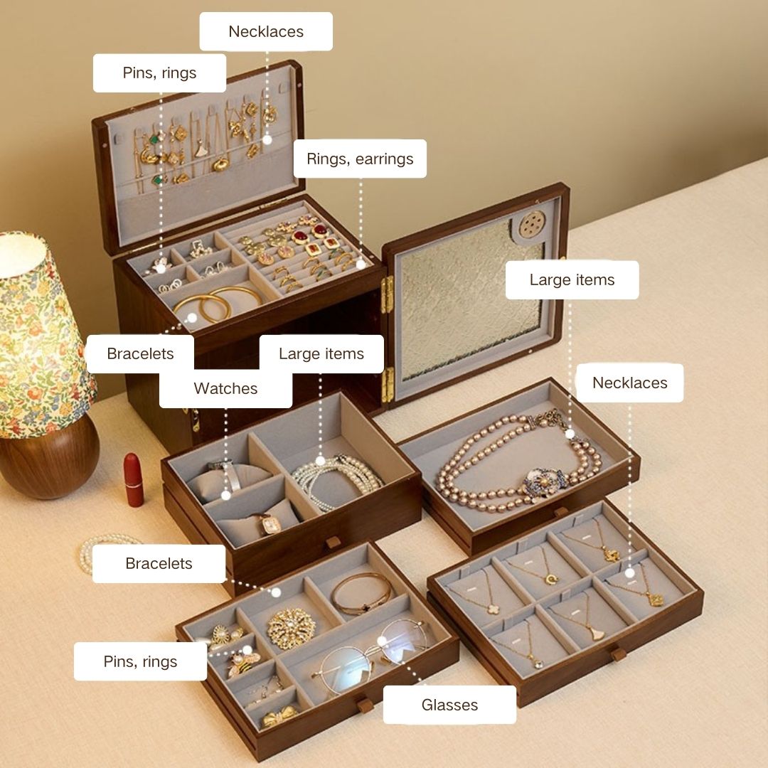 Wooden Jewelry Box Organizer with Drawers and Lock SKU 21166