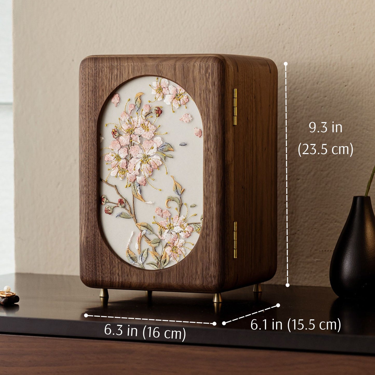 Solid Walnut Jewelry Box with Embroidery SKU 21192