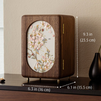Solid Walnut Jewelry Box with Embroidery SKU 21192