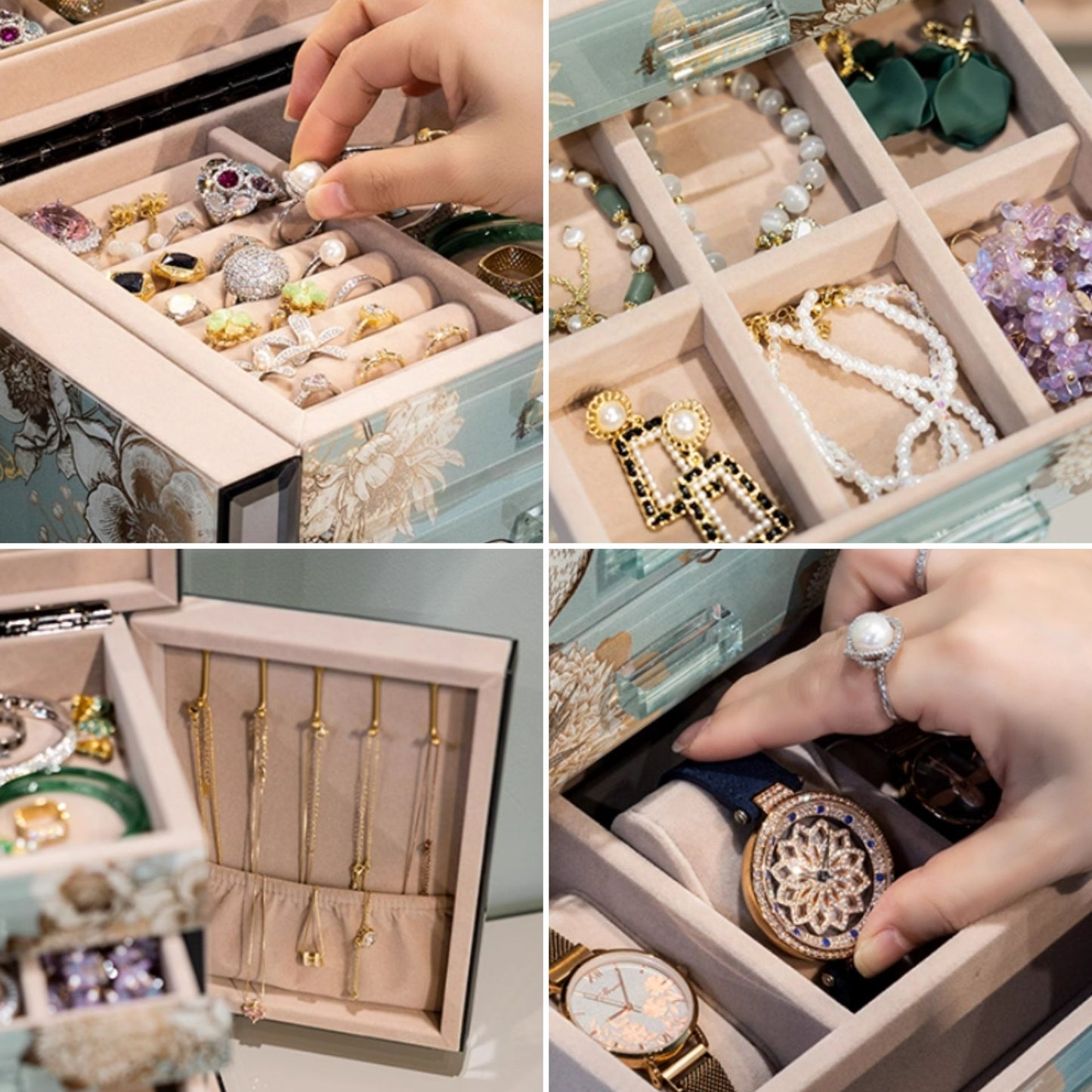 Glass Jewelry Box Organizer with Drawers and Mirror SKU 21168
