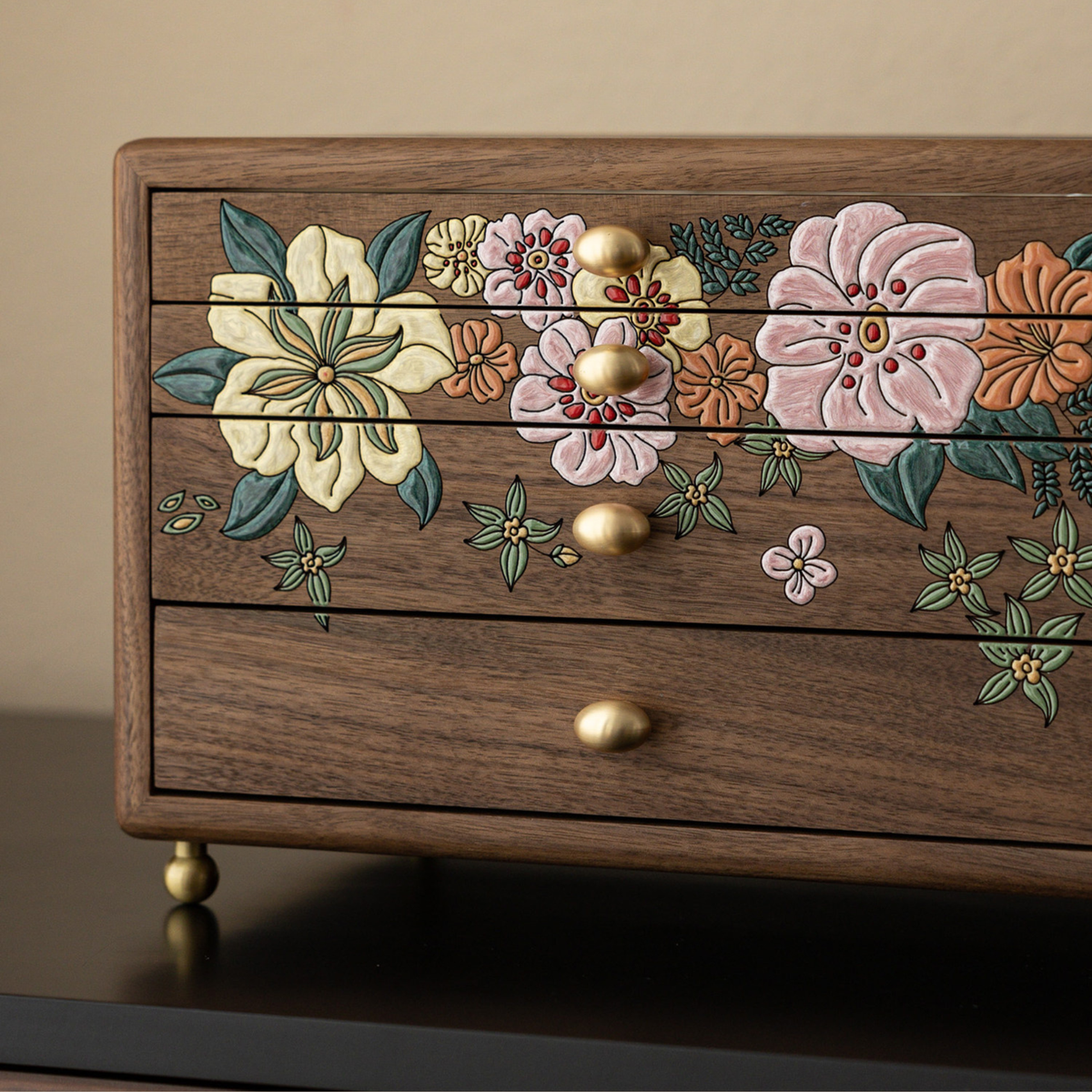 Solid Walnut Jewelry Box with Drawers and Glass Lid SKU 21200