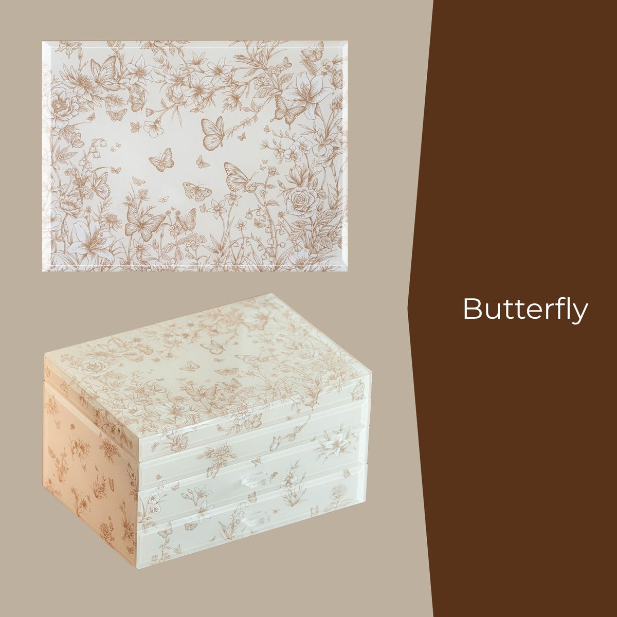 Jewelry Box Organizer with Glass Surface and Two Drawers SKU 21170
