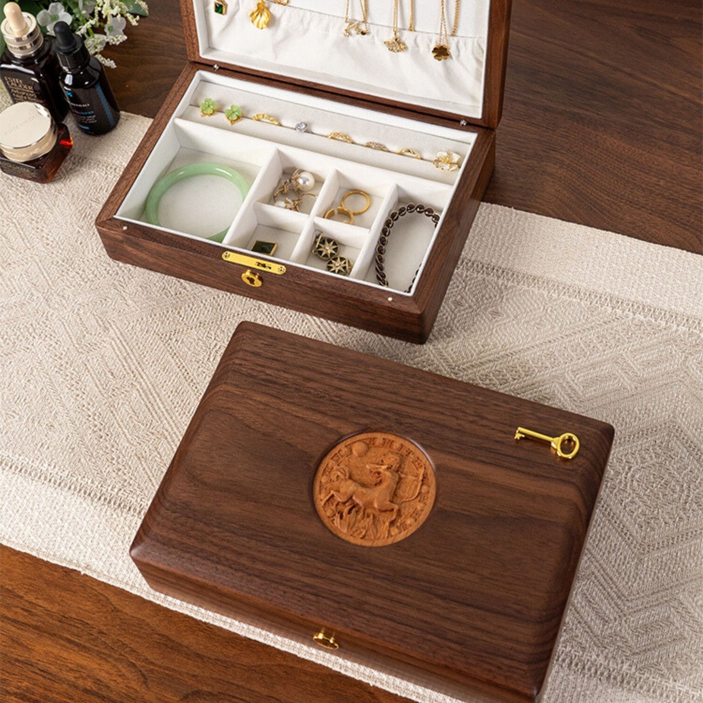 Zodiac Jewelry Box Made of Solid Walnut Wood SKU 21119