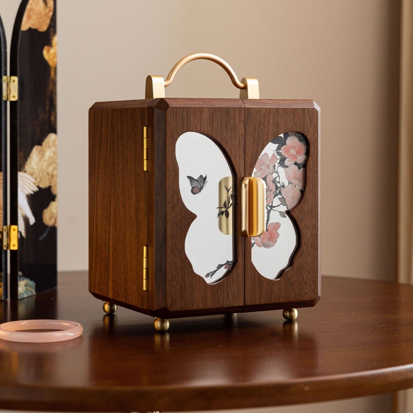 Wooden Jewelry Box with Butterfly Theme Mirror SKU 21174