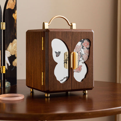 Wooden Jewelry Box with Butterfly Theme Mirror SKU 21174