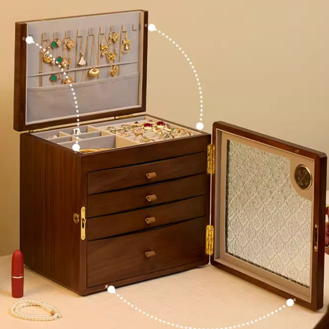 Wooden Jewelry Box Organizer with Drawers and Lock SKU 21166