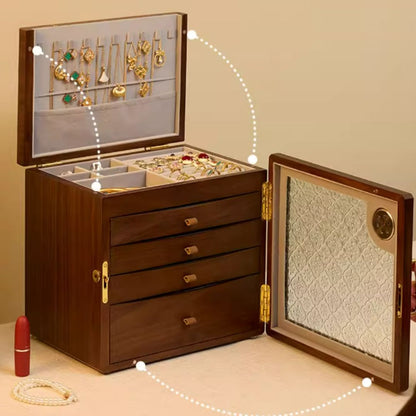 Wooden Jewelry Box Organizer with Drawers and Lock SKU 21166