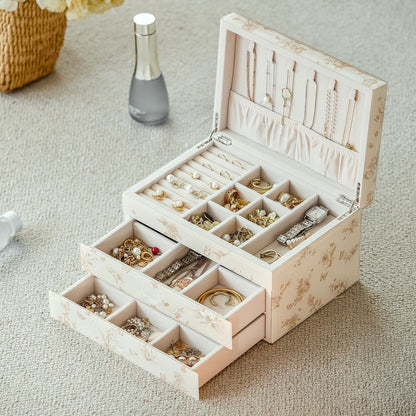 Jewelry Box Organizer with Glass Surface and Two Drawers SKU 21170