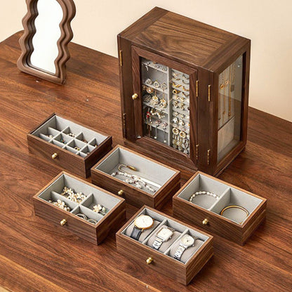 Rotating Wooden Jewelry Box with Drawers and Necklace Hooks SKU 21189