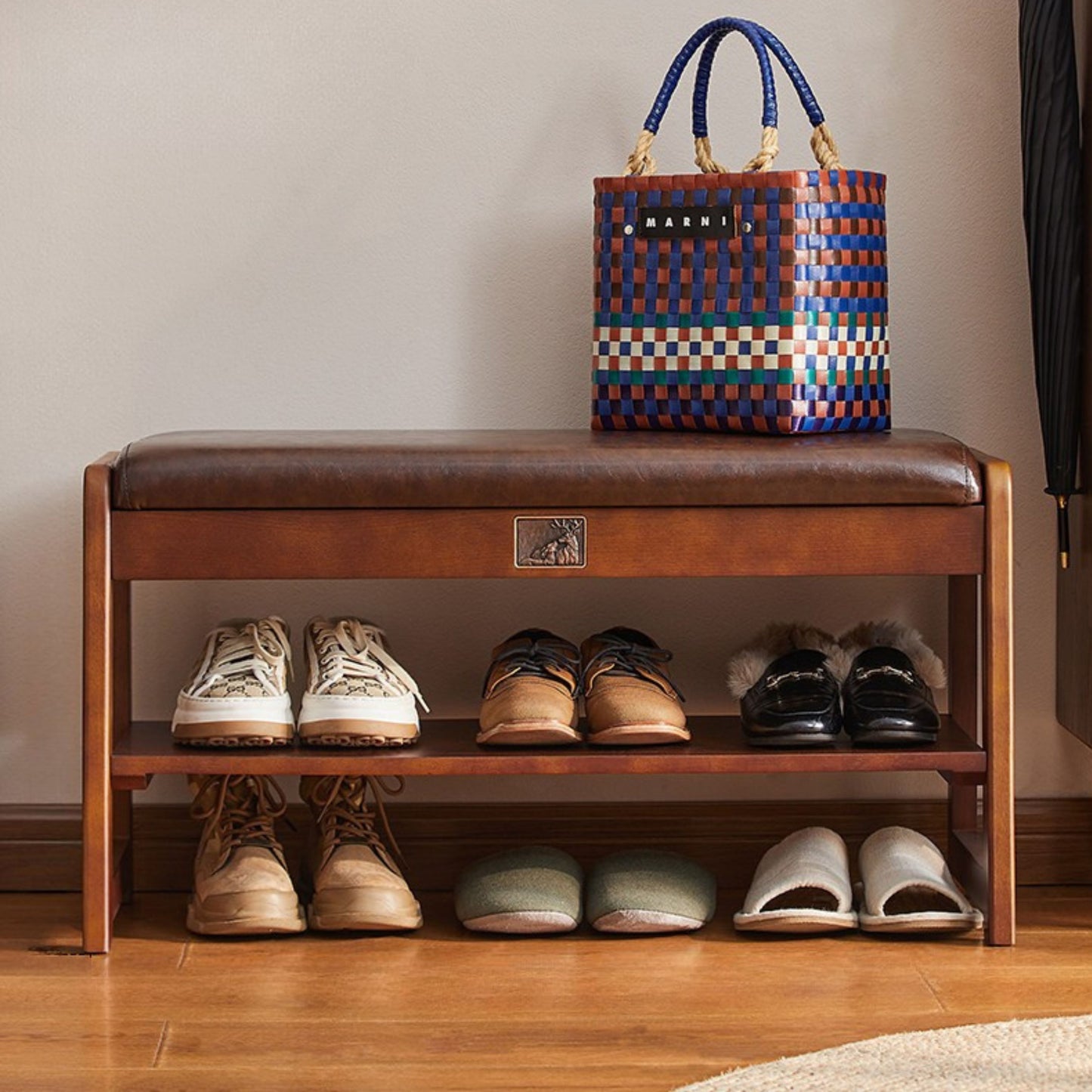 Wooden Upholstered Shoe Bench with Storage SKU 52014