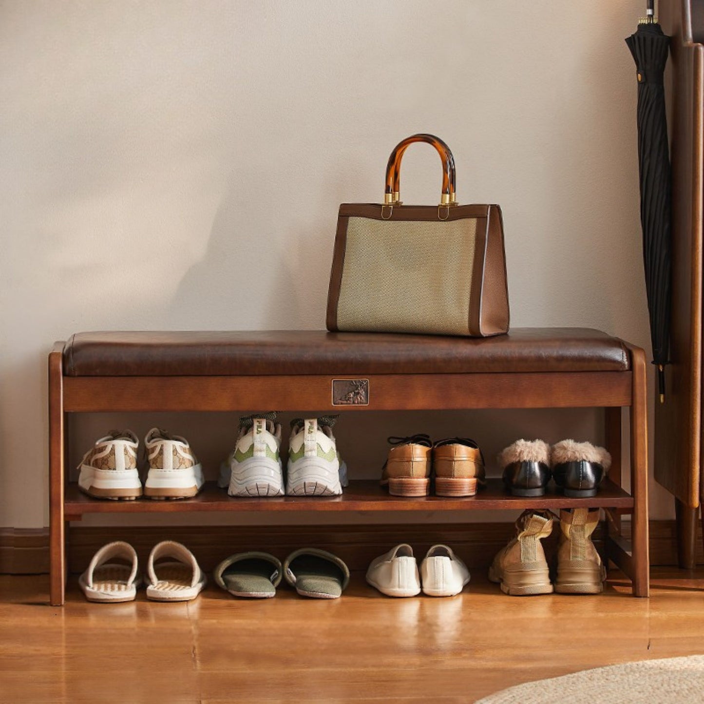 Wooden Upholstered Shoe Bench with Storage SKU 52014