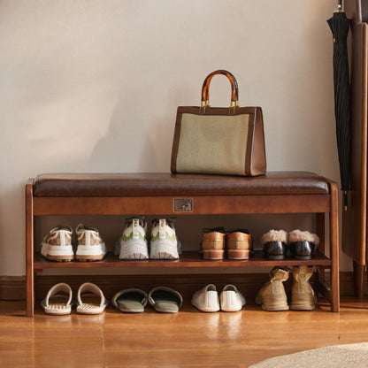 Wooden Upholstered Shoe Bench with Storage SKU 52014