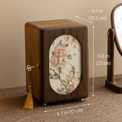 Solid Walnut Jewelry Box with Embroidery SKU 21192